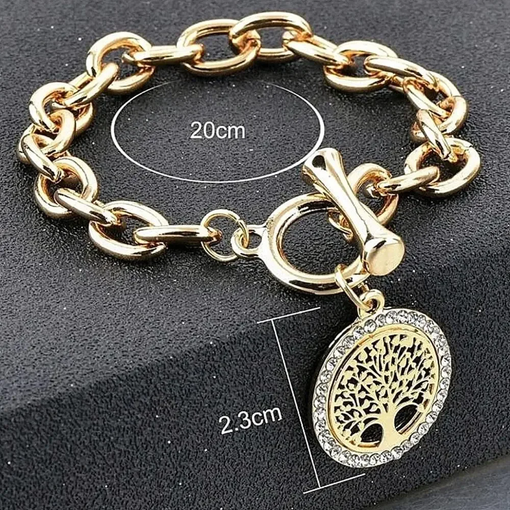 Tree of Life Gold Plated Chain Link Bracelet